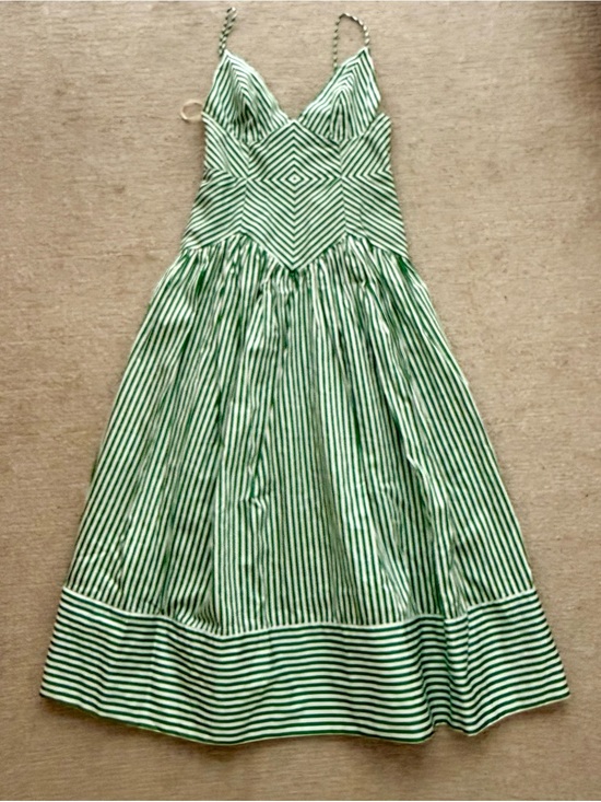 FARM Rio Dresses & Skirts - FARM Rio Green and White Striped Sundress with Spaghetti Straps